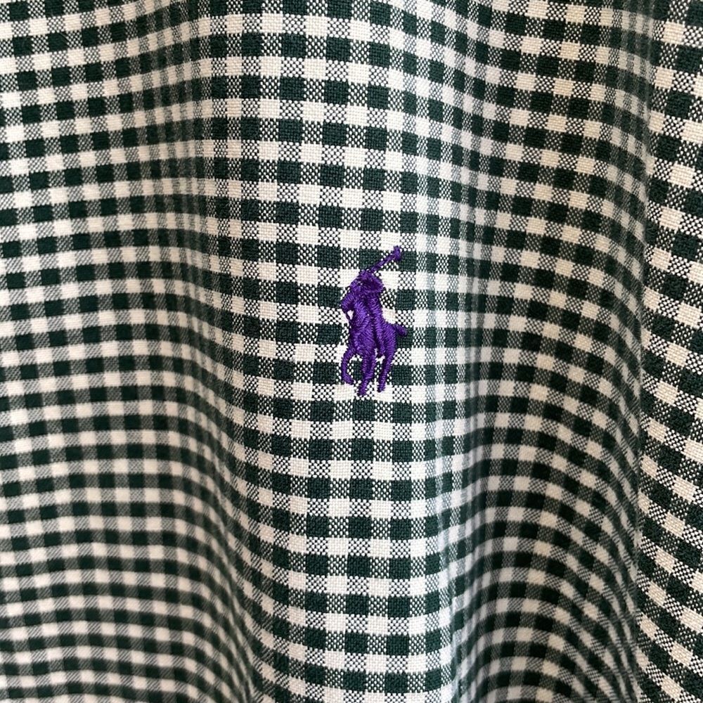 RALPH LAUREN CLASSIC FIT GREEN AND‎ WHITE GINGHAM SHIRT - Picture 4 of 6